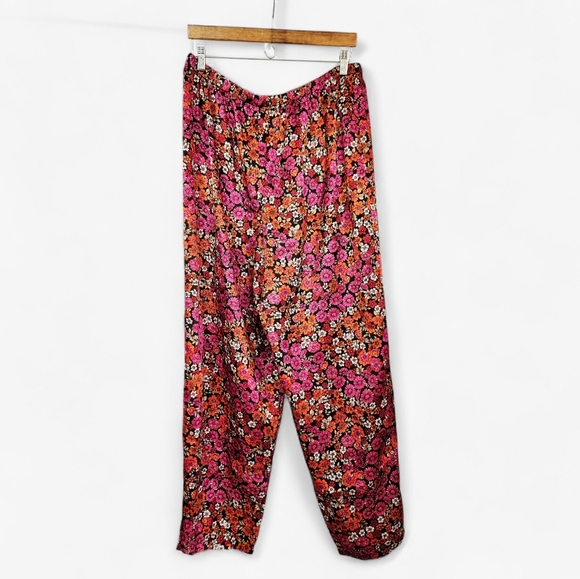 California Dynasty Floral Flowy Relaxed Fit Satin Lounge Sleep Pajama Pants 1X - Picture 2 of 7